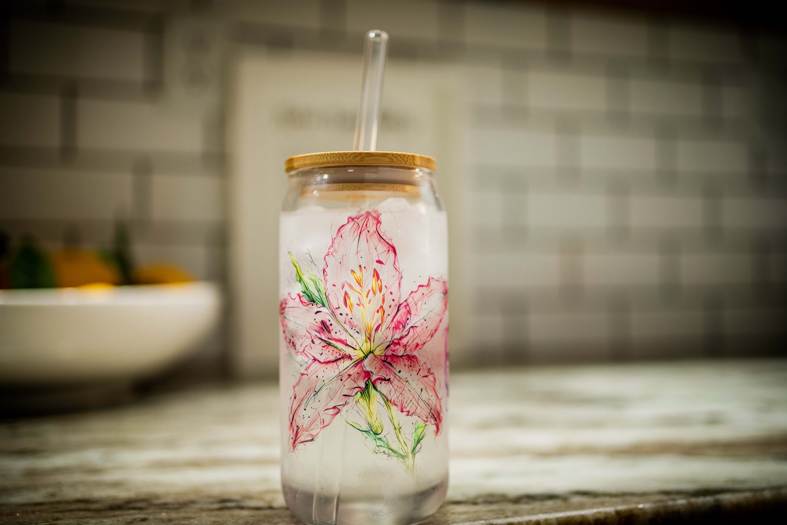 Birth Flower 18 Oz. Glass Tumbler